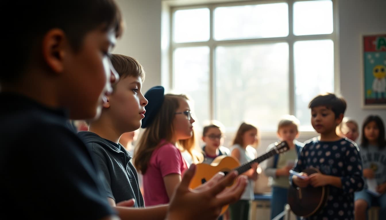 Arkansas school students performing in arts program with local cultural elements