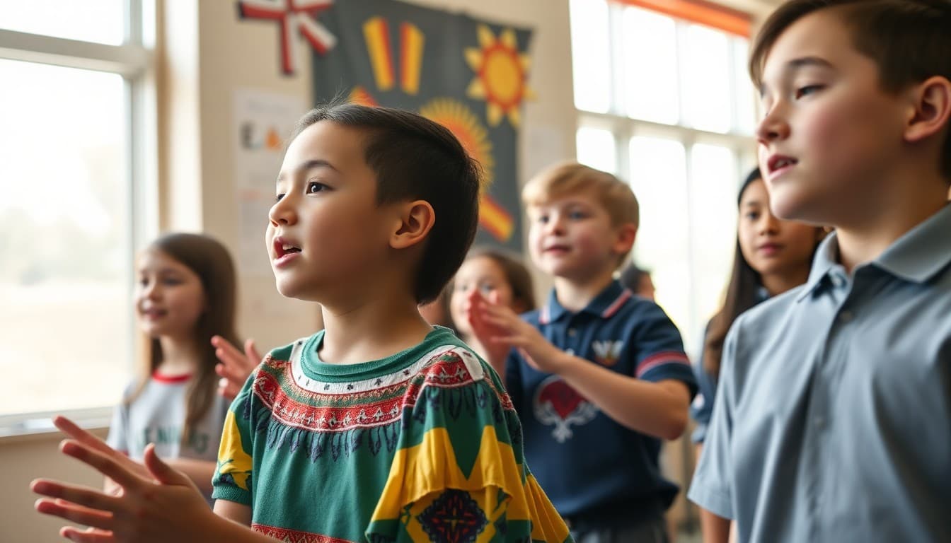 Arizona school students performing in arts program with local cultural elements