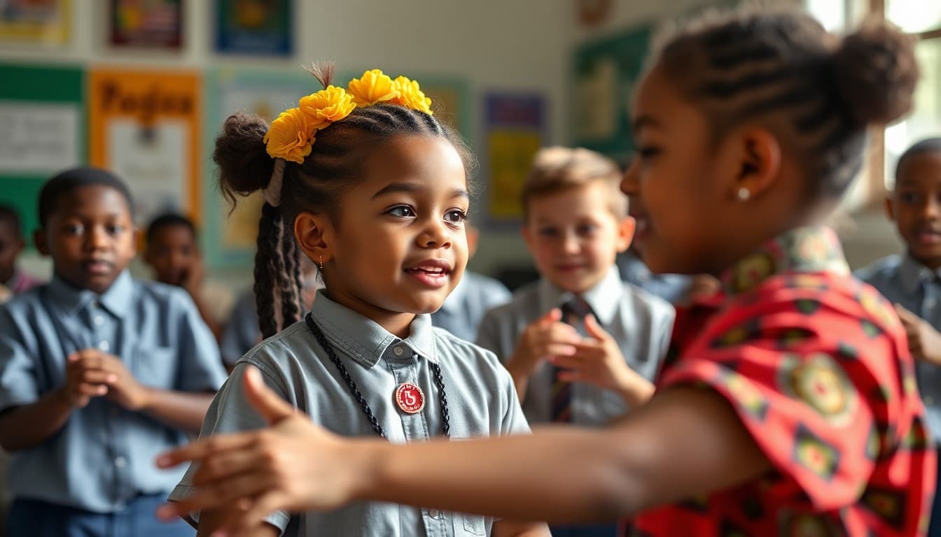 Georgia school students performing in arts program with local cultural elements