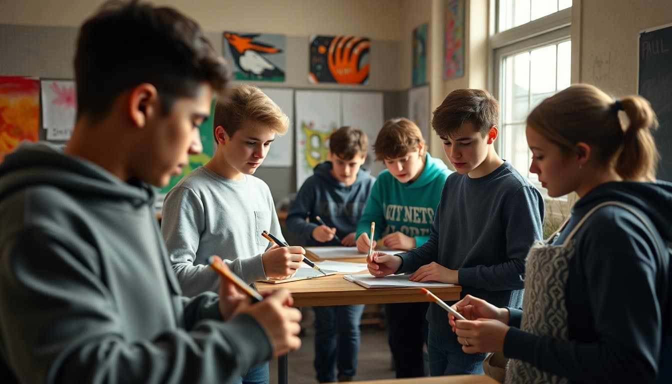 Students returning to art class in January starting new semester projects with fresh energy