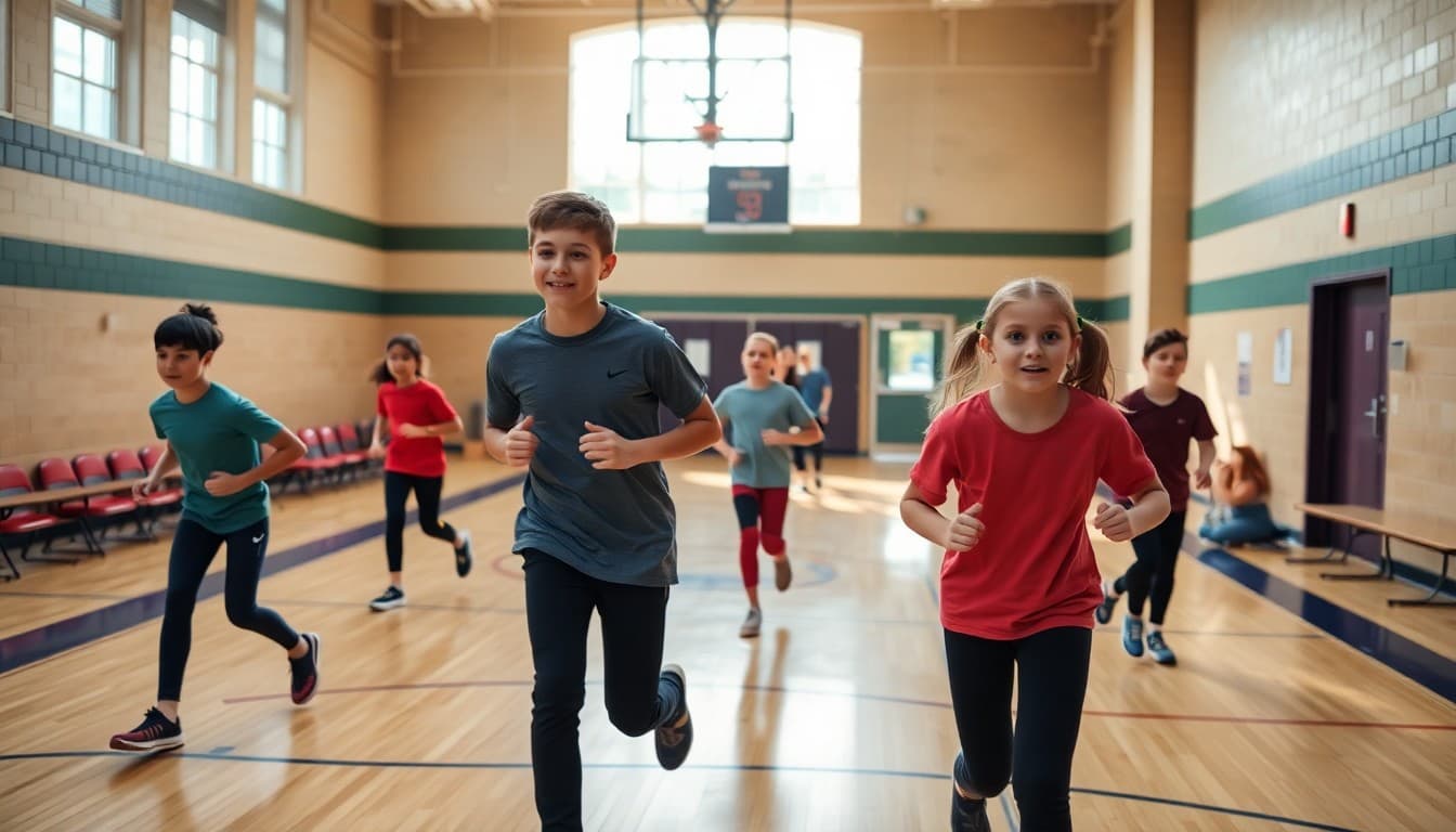 Students returning to January PE class starting new fitness unit in gymnasium