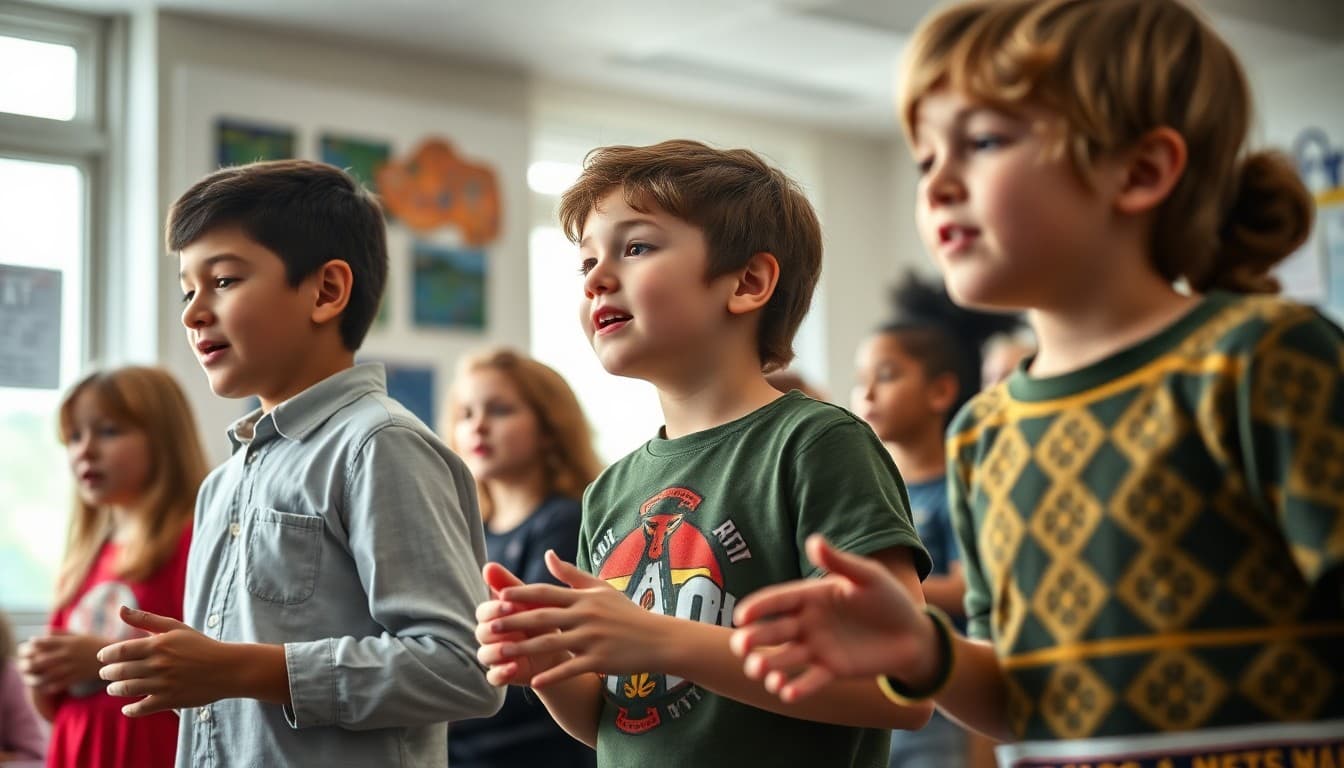Kansas school students performing in arts program with local cultural elements