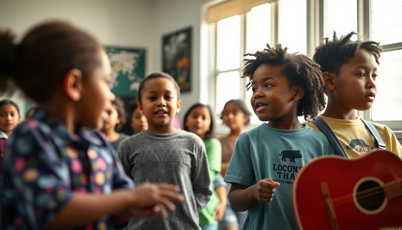 Mississippi school students performing in arts program with local cultural elements
