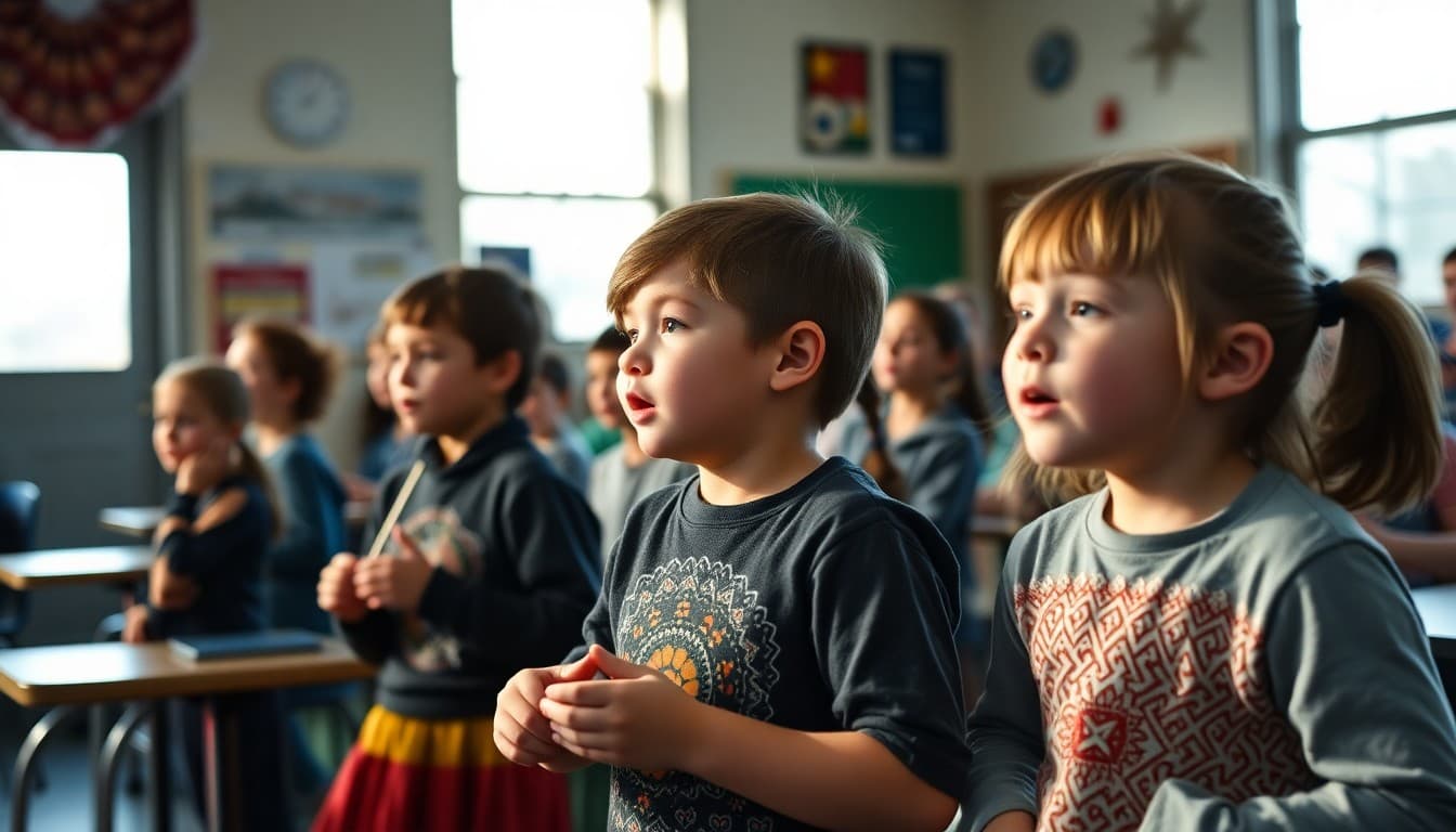 Montana school students performing in arts program with local cultural elements