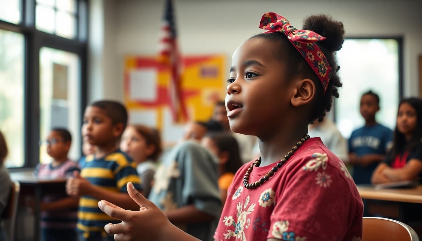 North Carolina school students performing in arts program with local cultural elements