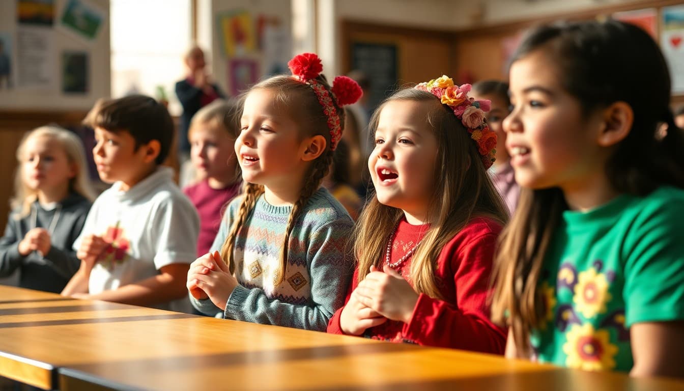 Nebraska school students performing in arts program with local cultural elements