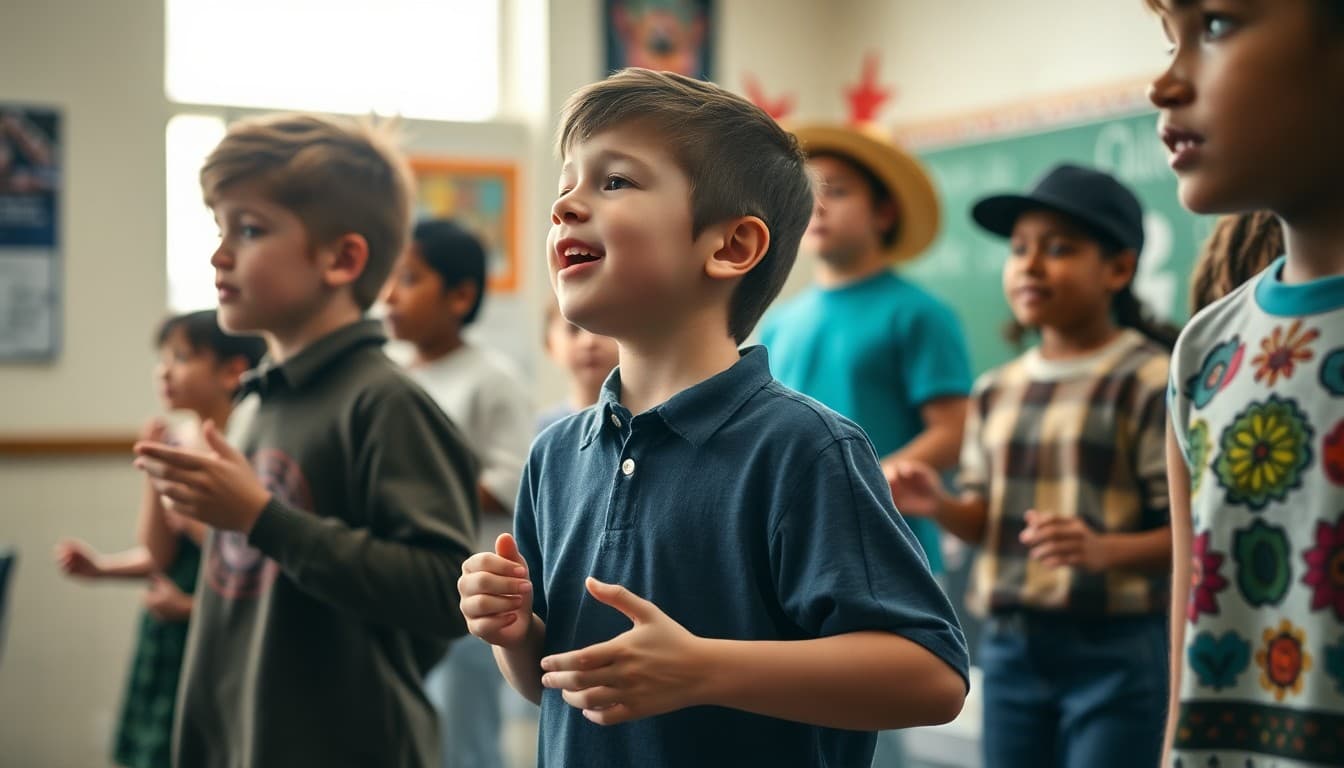 Oklahoma school students performing in arts program with local cultural elements