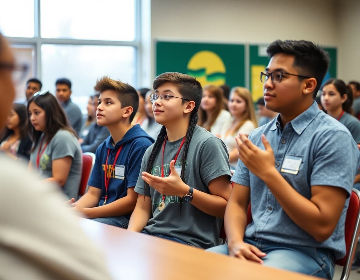 High school academic decathlon students at competition with families watching awards ceremony