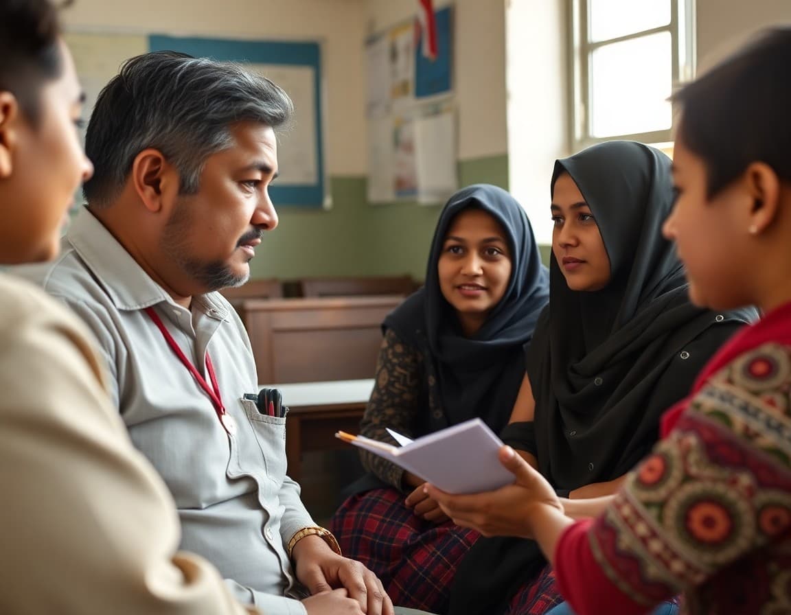 Migrant education coordinator meeting with a family to explain enrollment and attendance rights