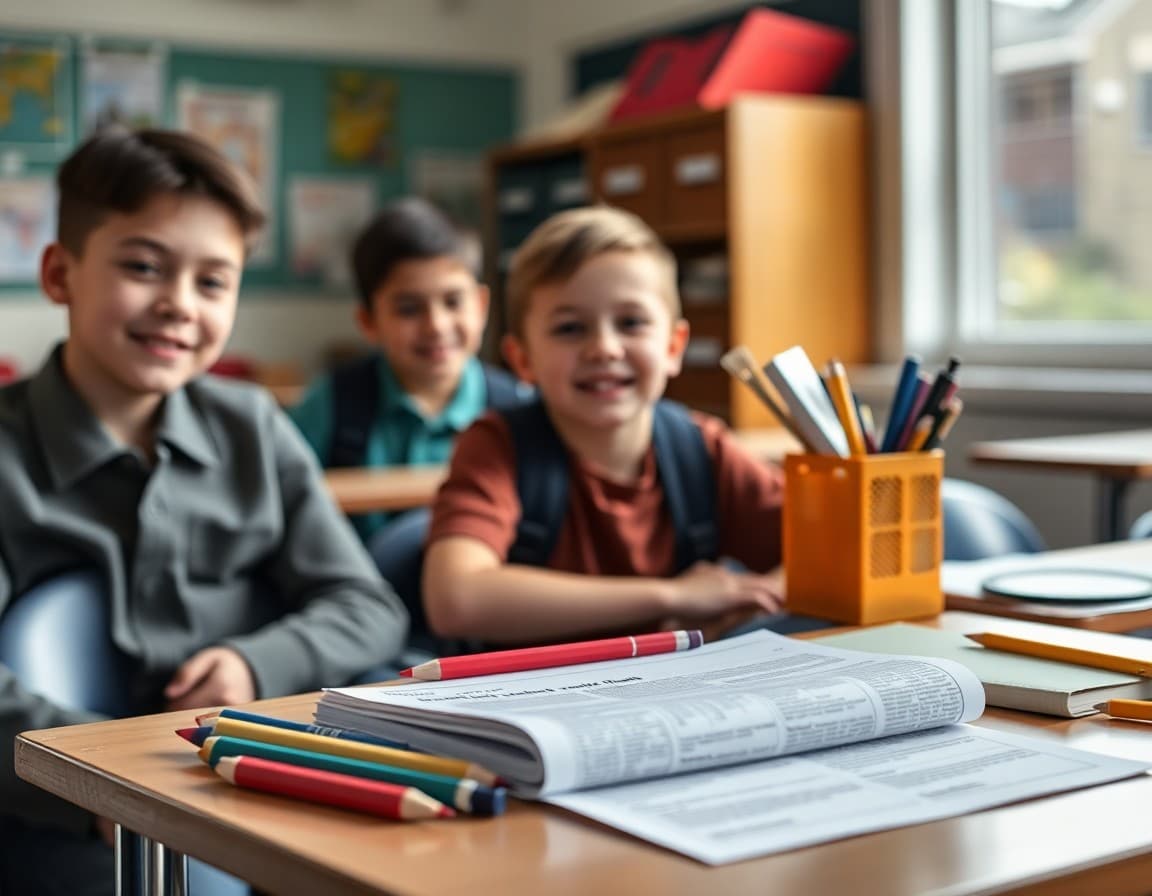 Back to school supplies and newsletter printed on desk ready for first week of school