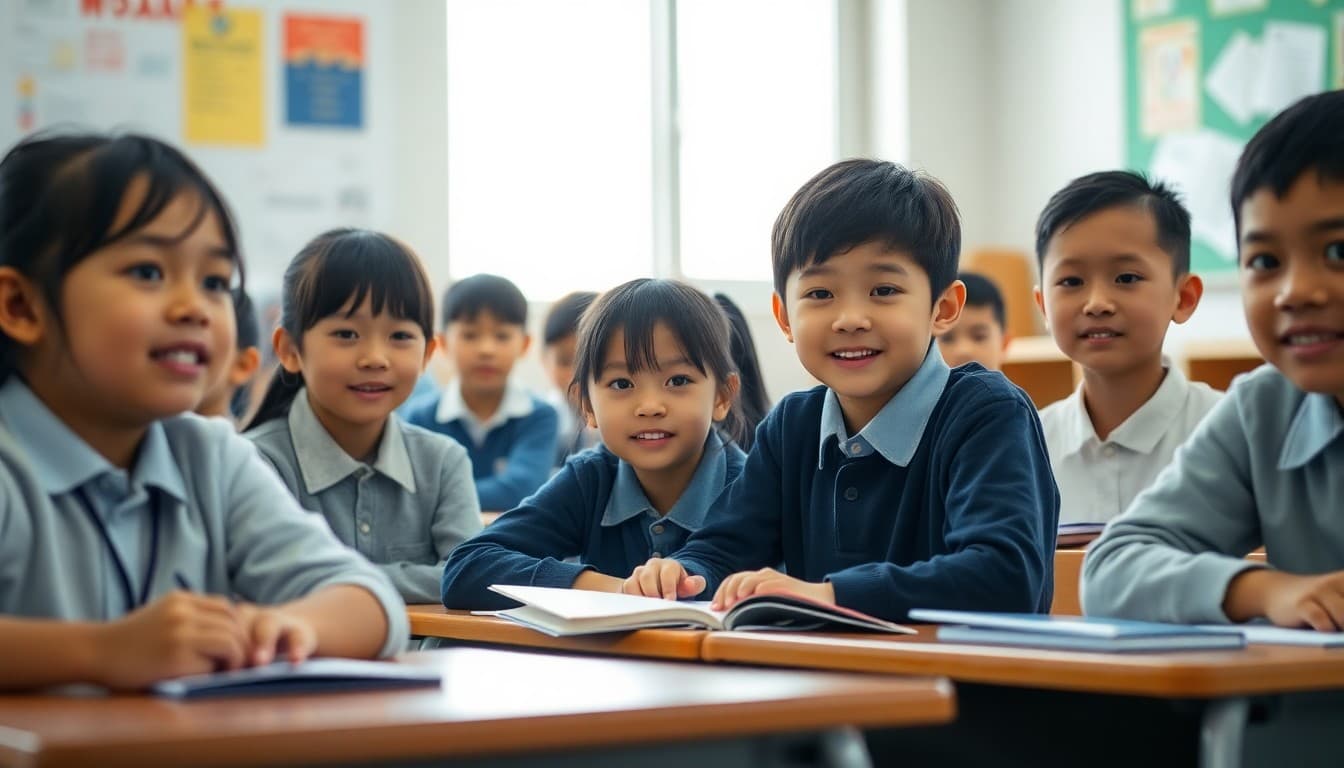 Students in an immersion classroom learning academic content in a second language