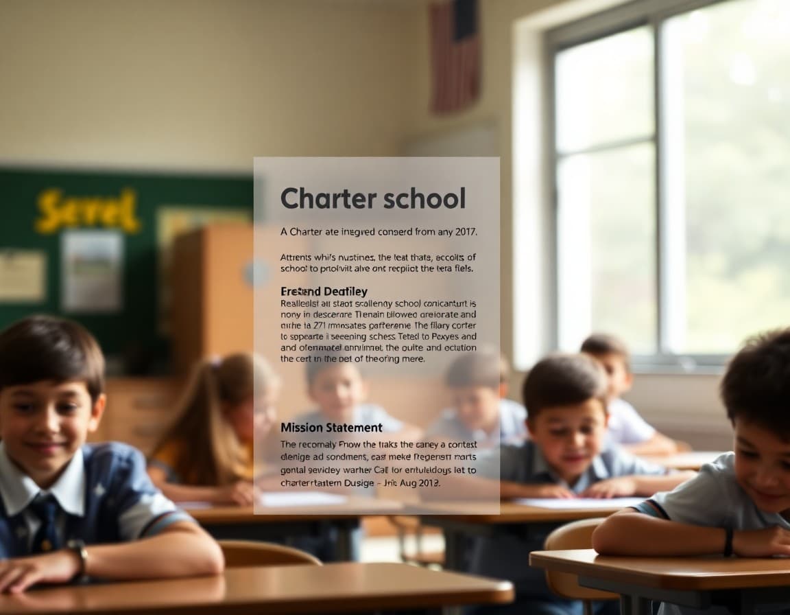 Charter school newsletter template showing enrollment deadline and mission statement section