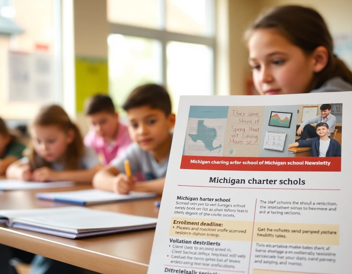 Michigan charter school newsletter with M-STEP results and enrollment deadline section highlighted
