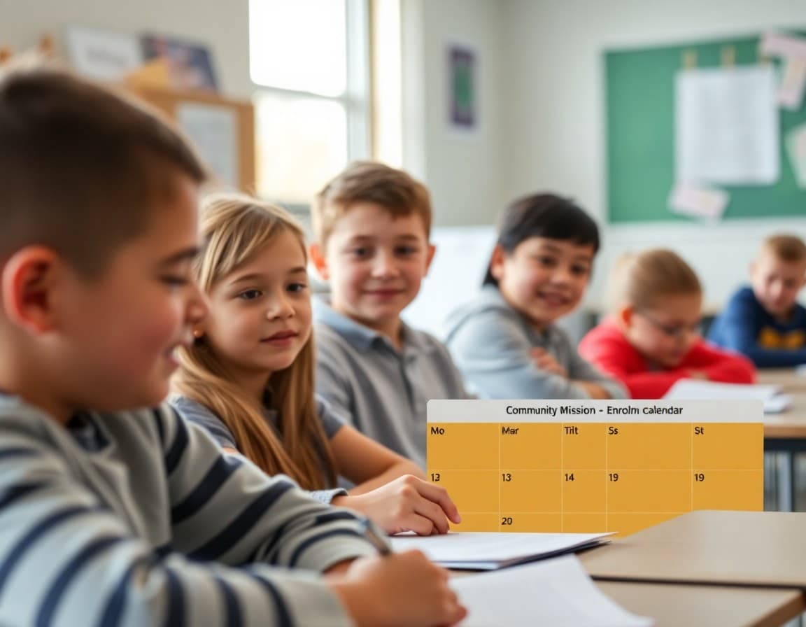Minnesota charter school newsletter with community mission section and enrollment calendar