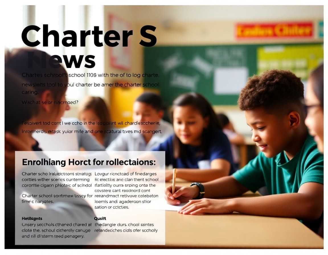 Charter school newsletter template showing enrollment deadline and academic highlights