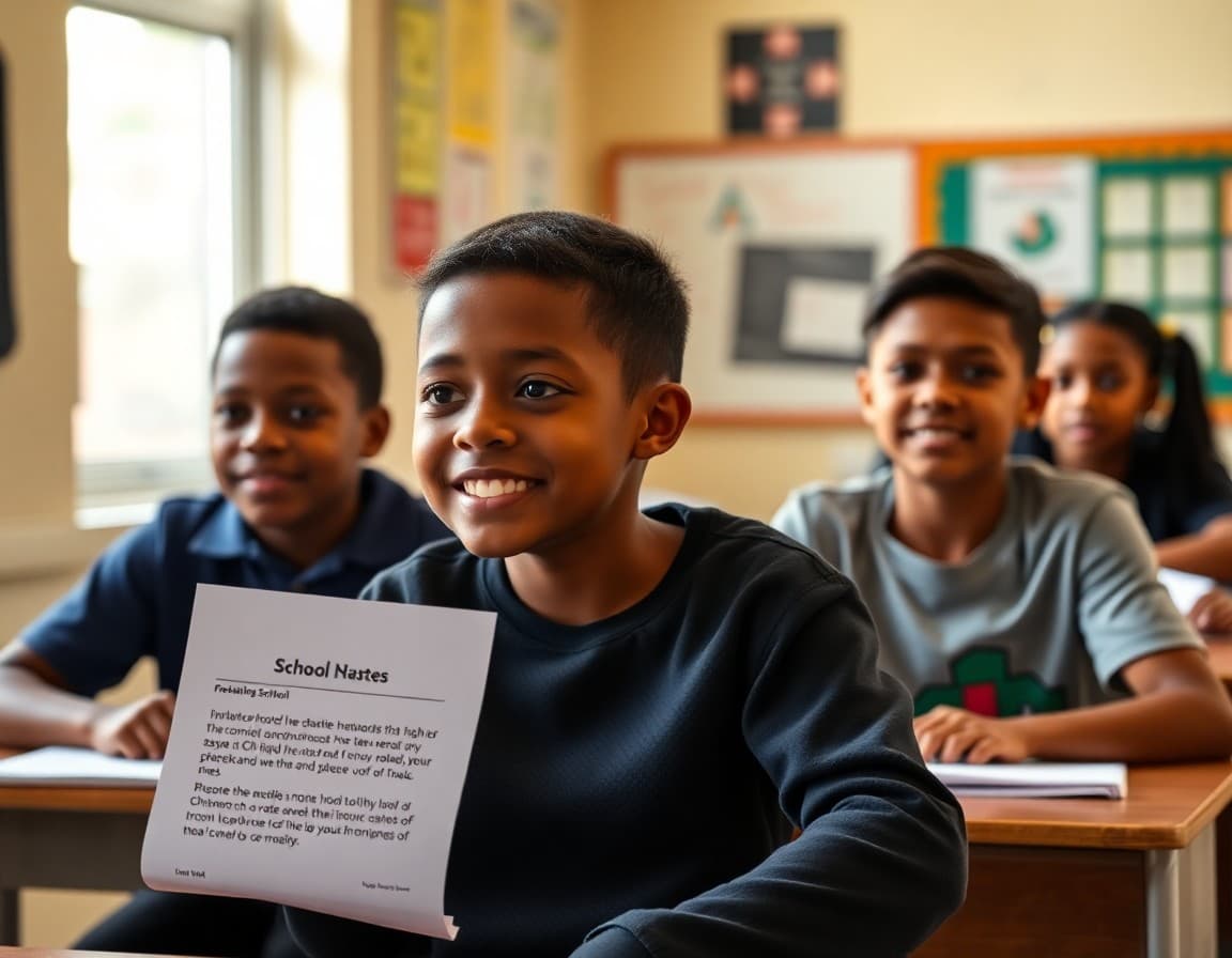 Charter school newsletter template showing enrollment deadline and school mission content