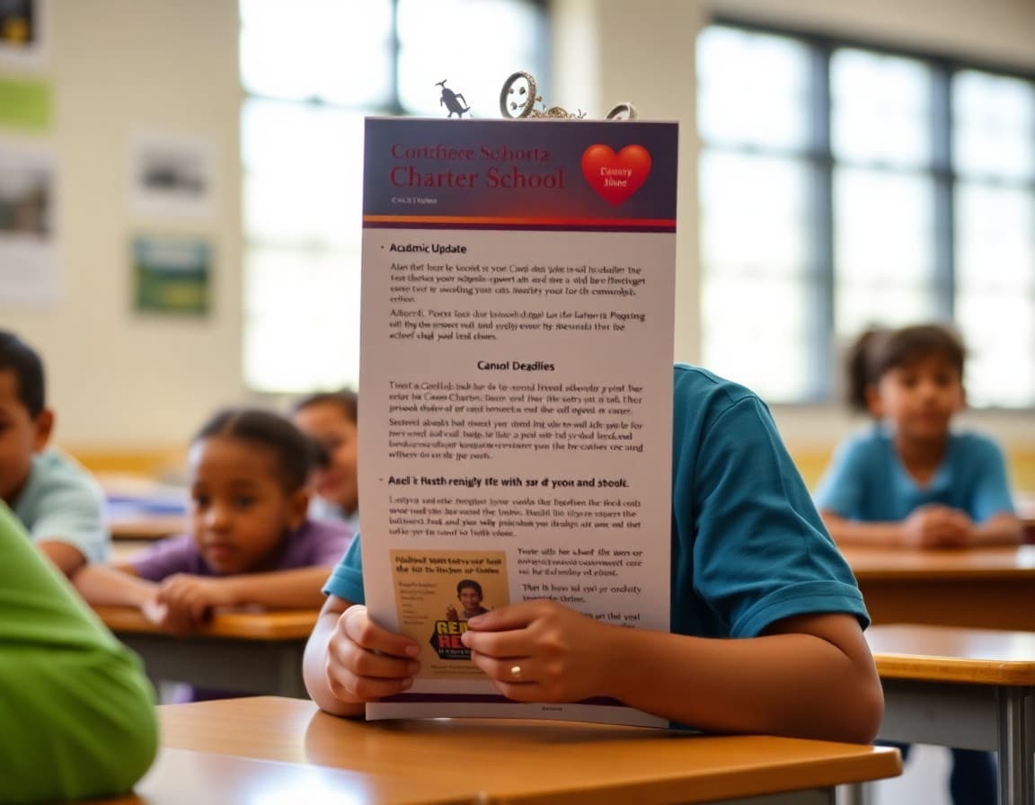 South Carolina charter school newsletter with academic update and enrollment deadline section