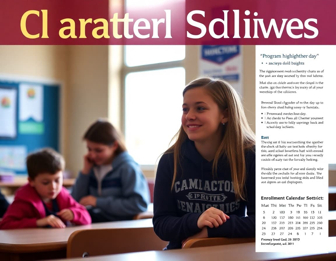 South Dakota charter school newsletter with program highlights and enrollment calendar section