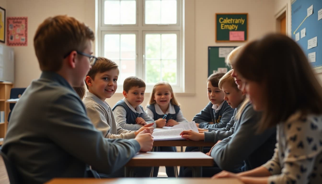 Small private school community gathering together for a whole-school meeting with newsletter communication
