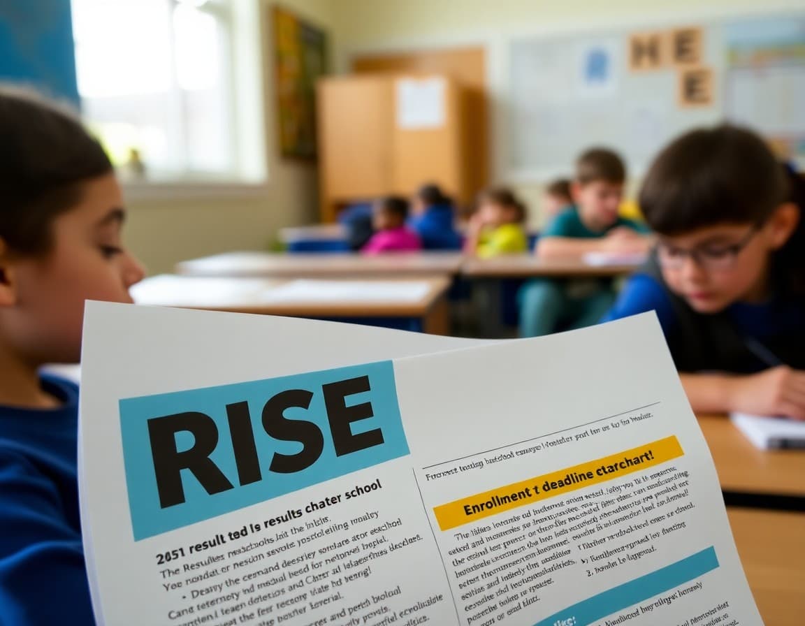 Utah charter school newsletter with RISE results and enrollment deadline section highlighted