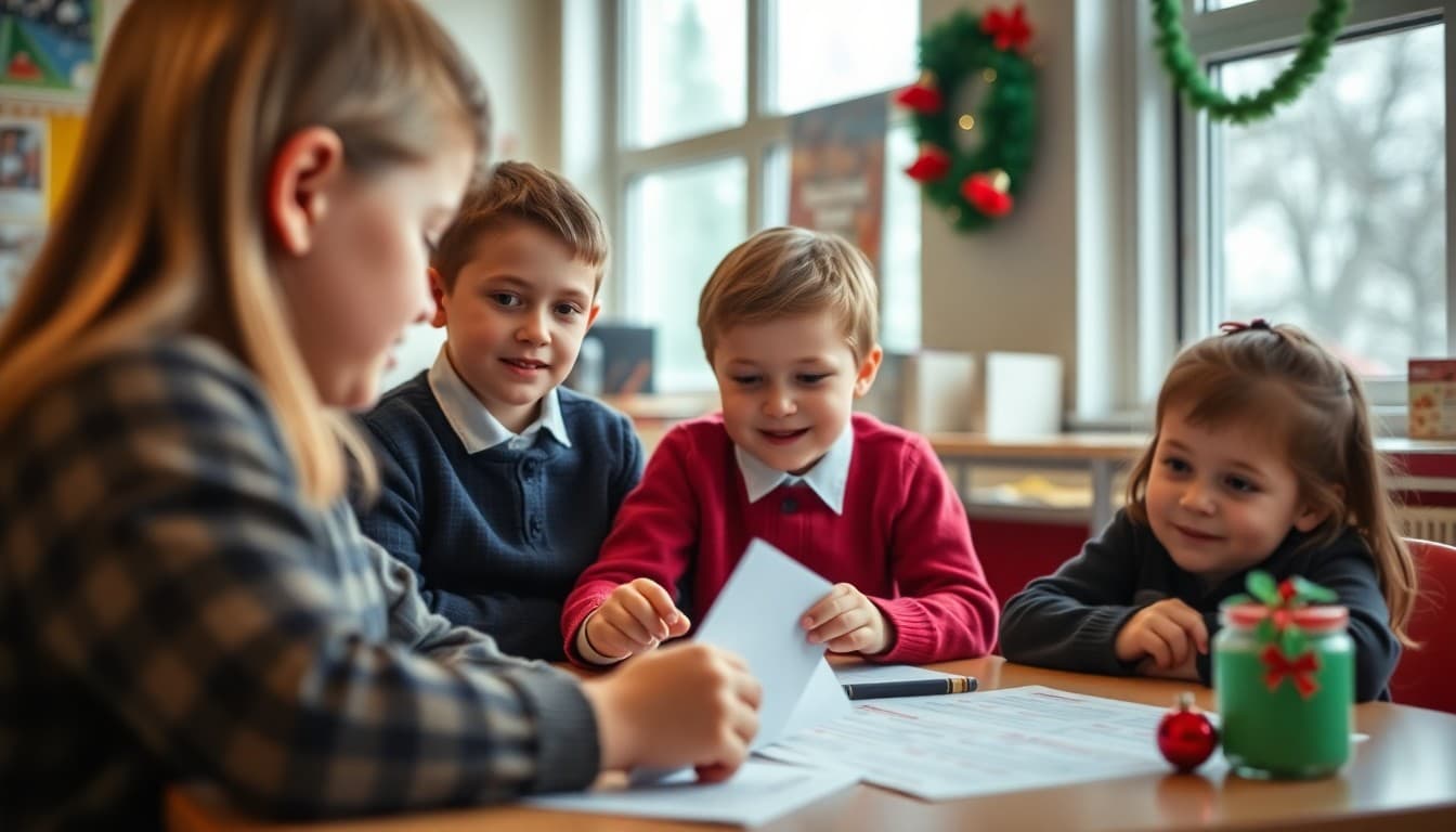 Festive December classroom newsletter with snowflakes and winter holiday decorations