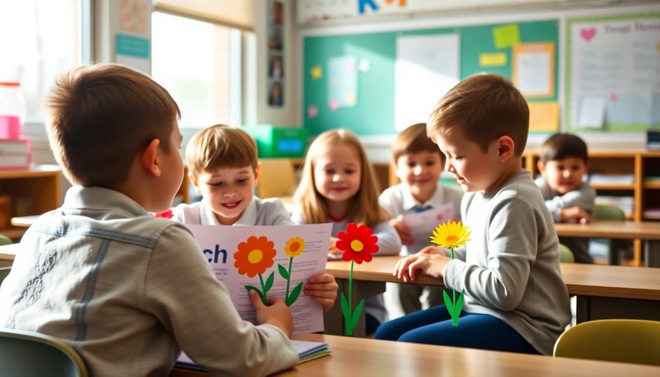 Spring classroom newsletter with bright colors and flower decorations for March