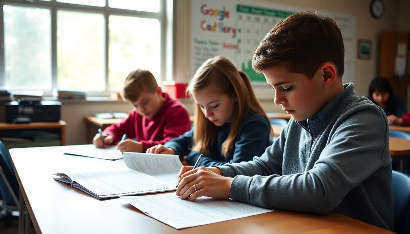 Students working on a budget worksheet during a financial literacy classroom project