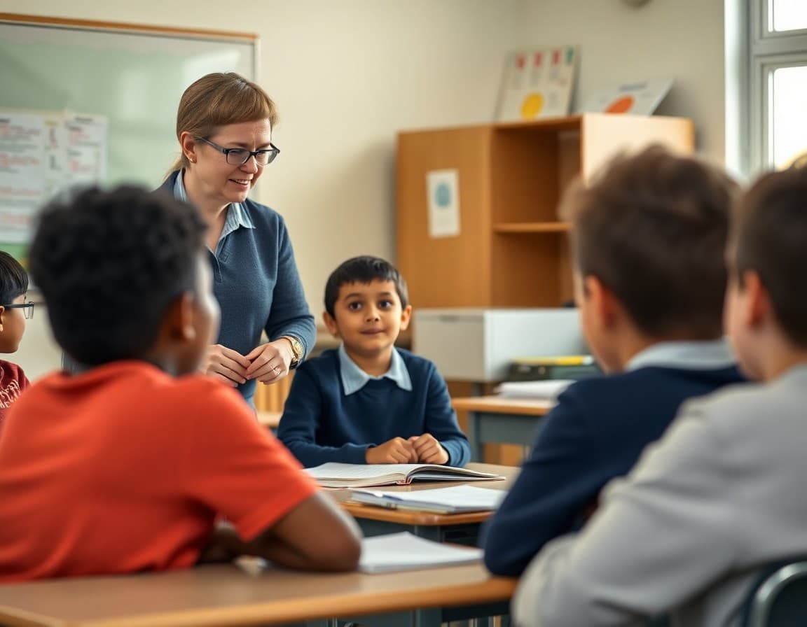 Teacher reviewing classroom expectations with students at the start of the year