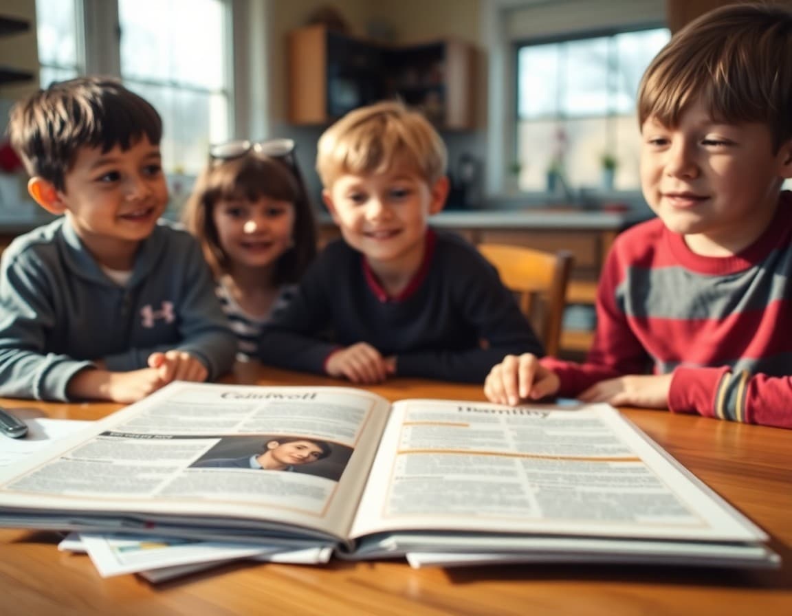Friday folder newsletter spread open on kitchen table with papers