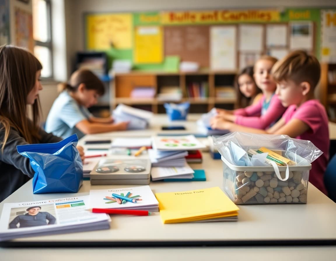 New classroom materials purchased with grant funding arranged on a table