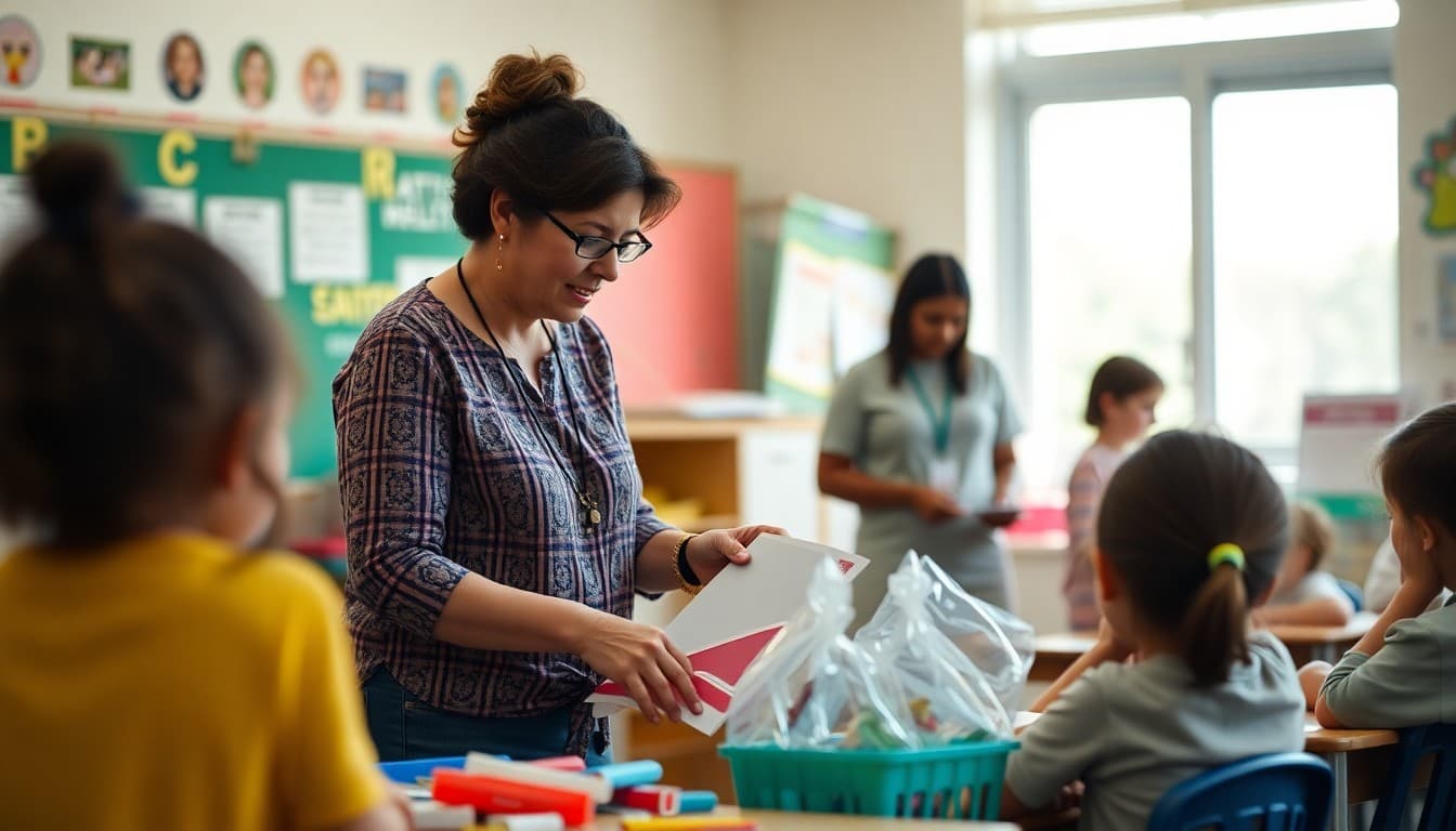 Room parent organizing volunteers and supplies for a classroom celebration event