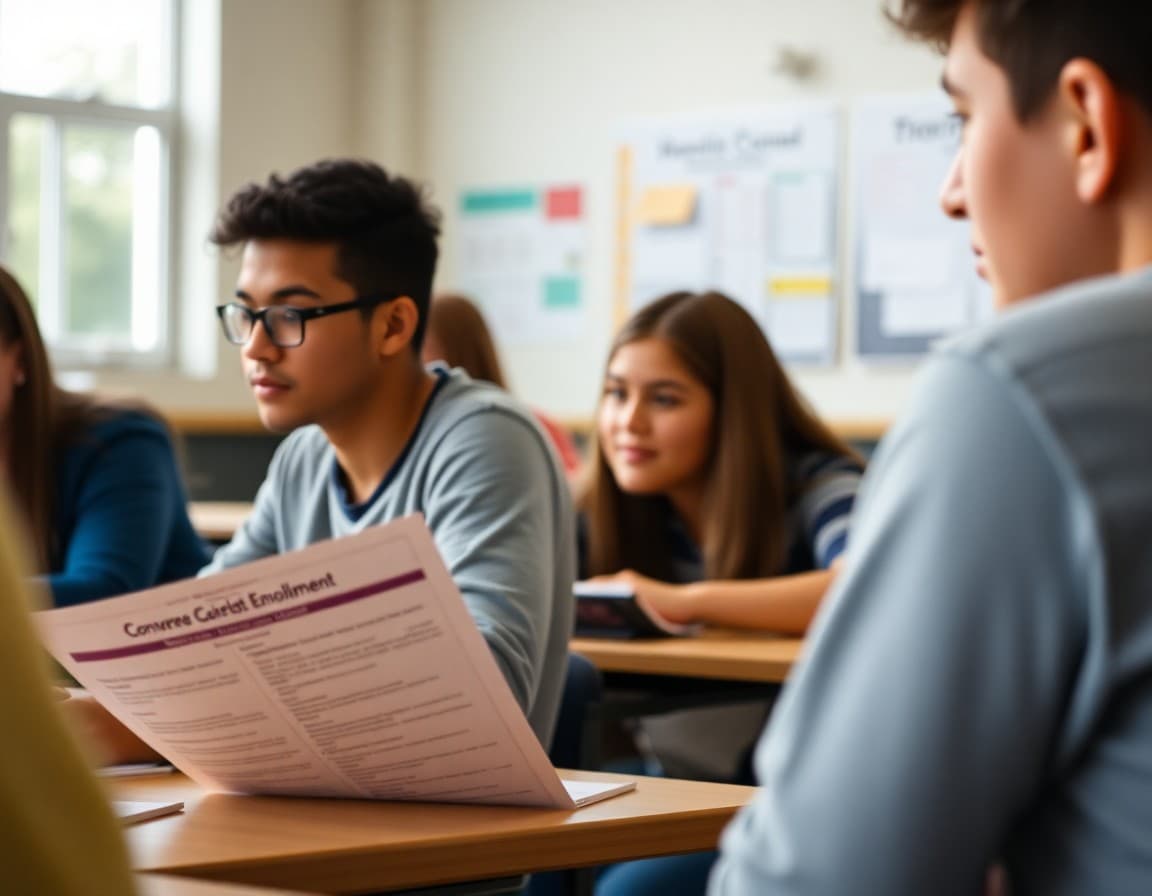 Concurrent enrollment program newsletter with dual credit course catalog and eligibility requirements