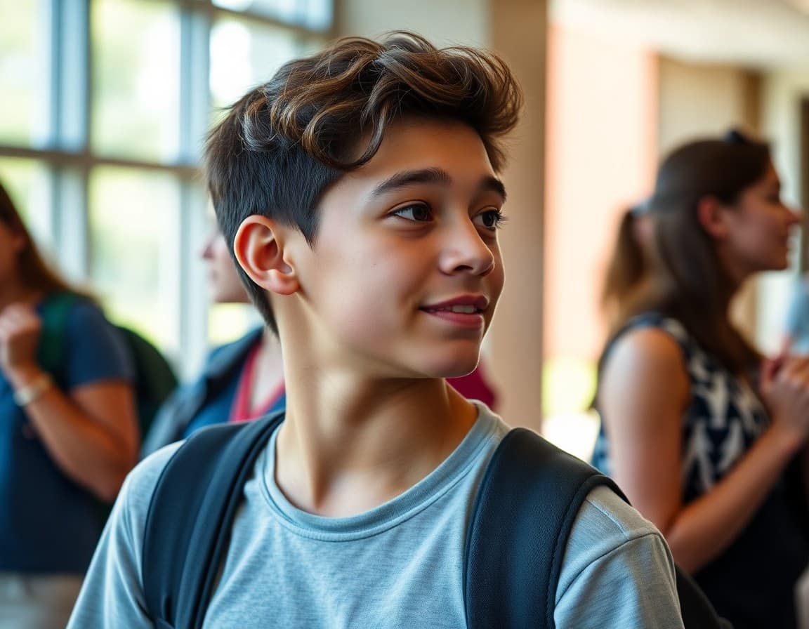 Rising senior student visiting a college campus on a summer tour in June