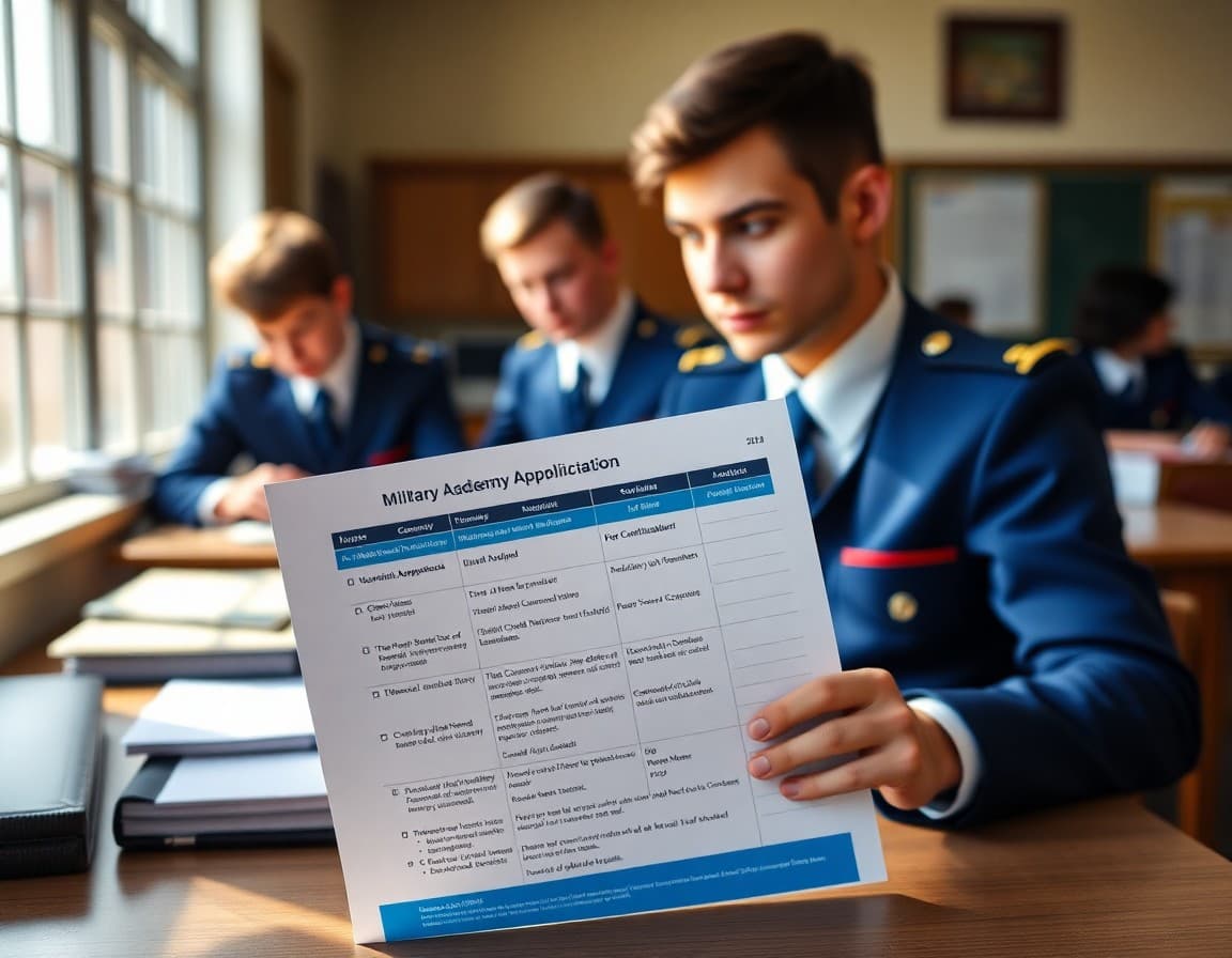 Military academy application timeline newsletter with nomination process checklist on counselor desk