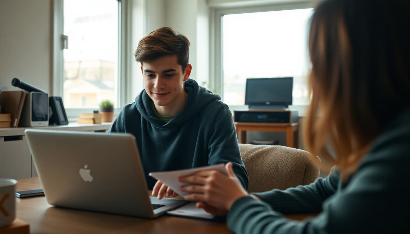 High school senior submitting college application online in November at home