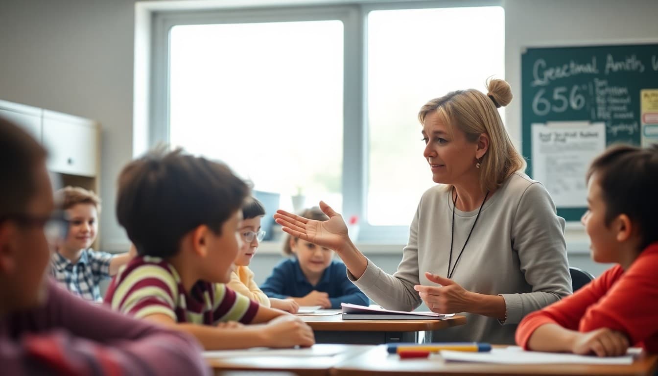 Teacher praising student effort and process during classroom growth mindset activity