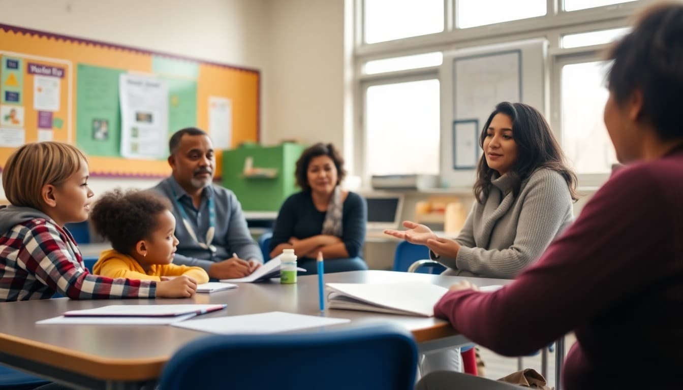 Parent leadership training at school with family engagement coordinator and parent group