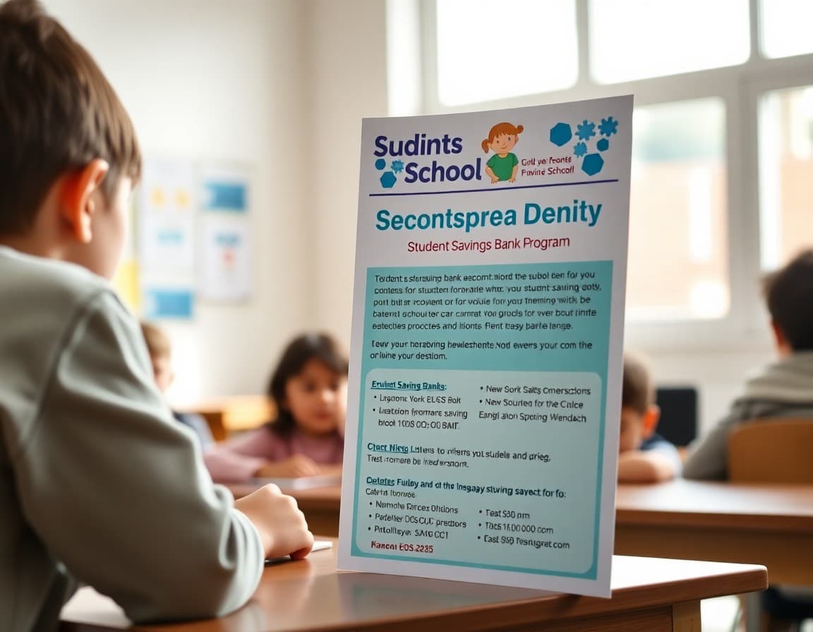 School newsletter announcing student savings bank program with enrollment and participation details