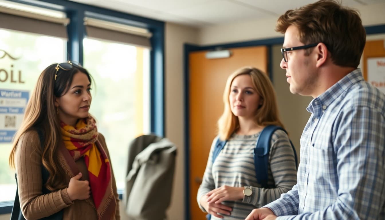 School communicating tardiness policy and consequences to concerned parents at school office