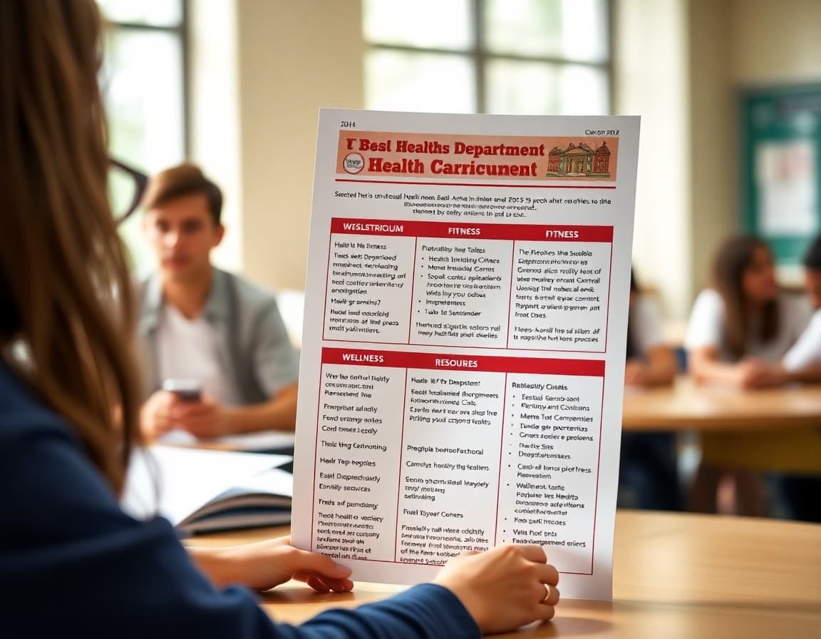 Health and PE department newsletter showing health curriculum topics fitness schedule and wellness resources