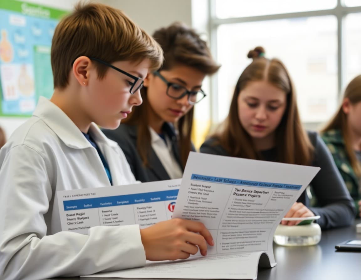 Science department newsletter showing lab schedule research projects and science fair dates