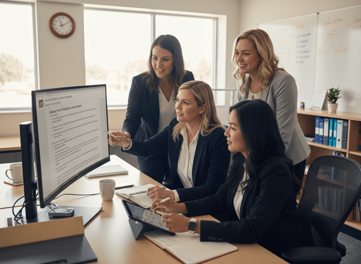 Alabama district office staff reviewing parent notification requirements on computer