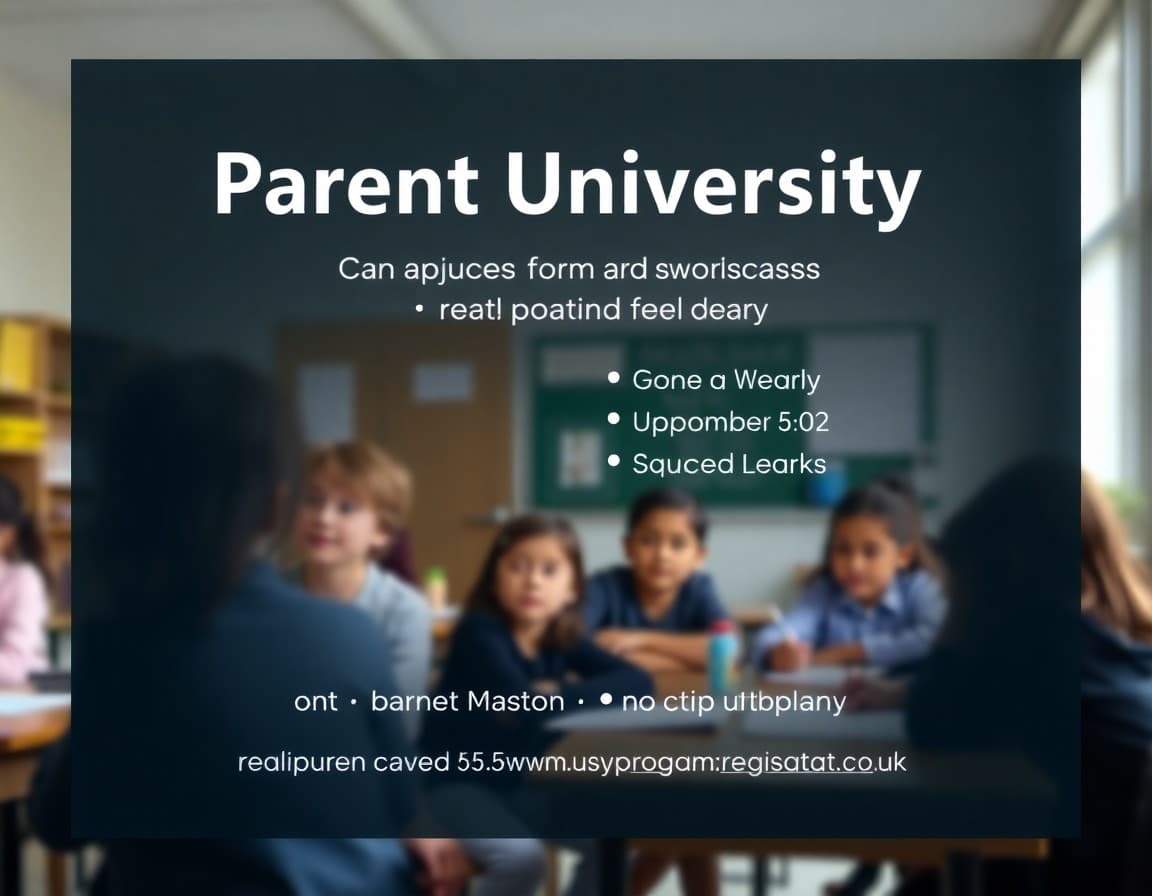 Parent University program flyer with workshop schedule and registration link