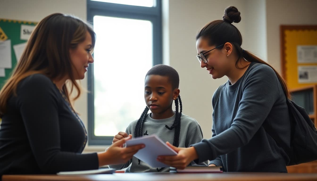 School counselor supporting a foster care student with academic and social resources