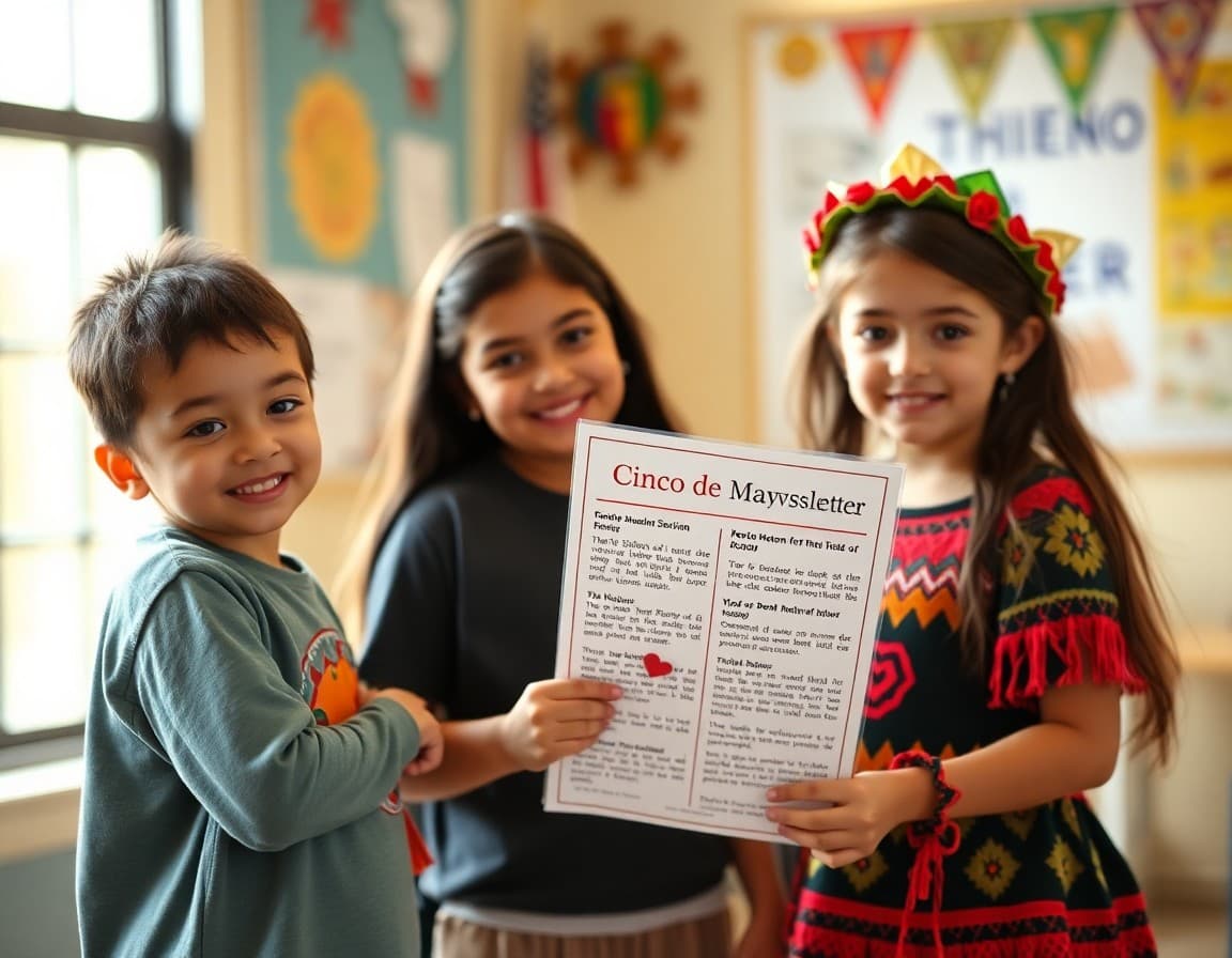 Cinco de Mayo school newsletter with Mexican history section and family activity suggestions