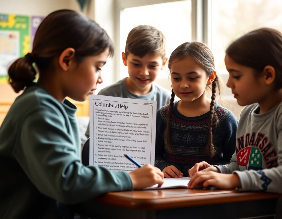 Columbus Day school newsletter with Indigenous Peoples Day section and family activity ideas