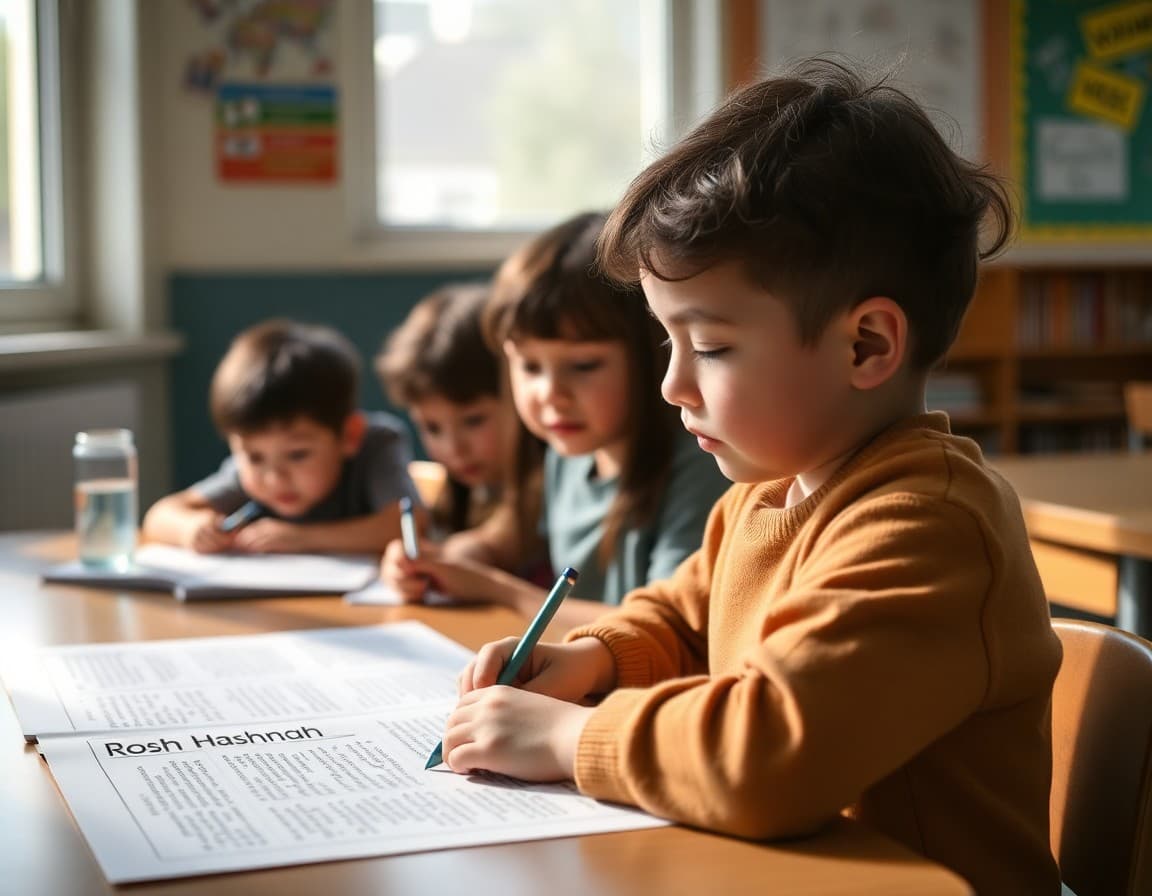 Rosh Hashanah school newsletter with Jewish New Year explanation and family celebration acknowledgment