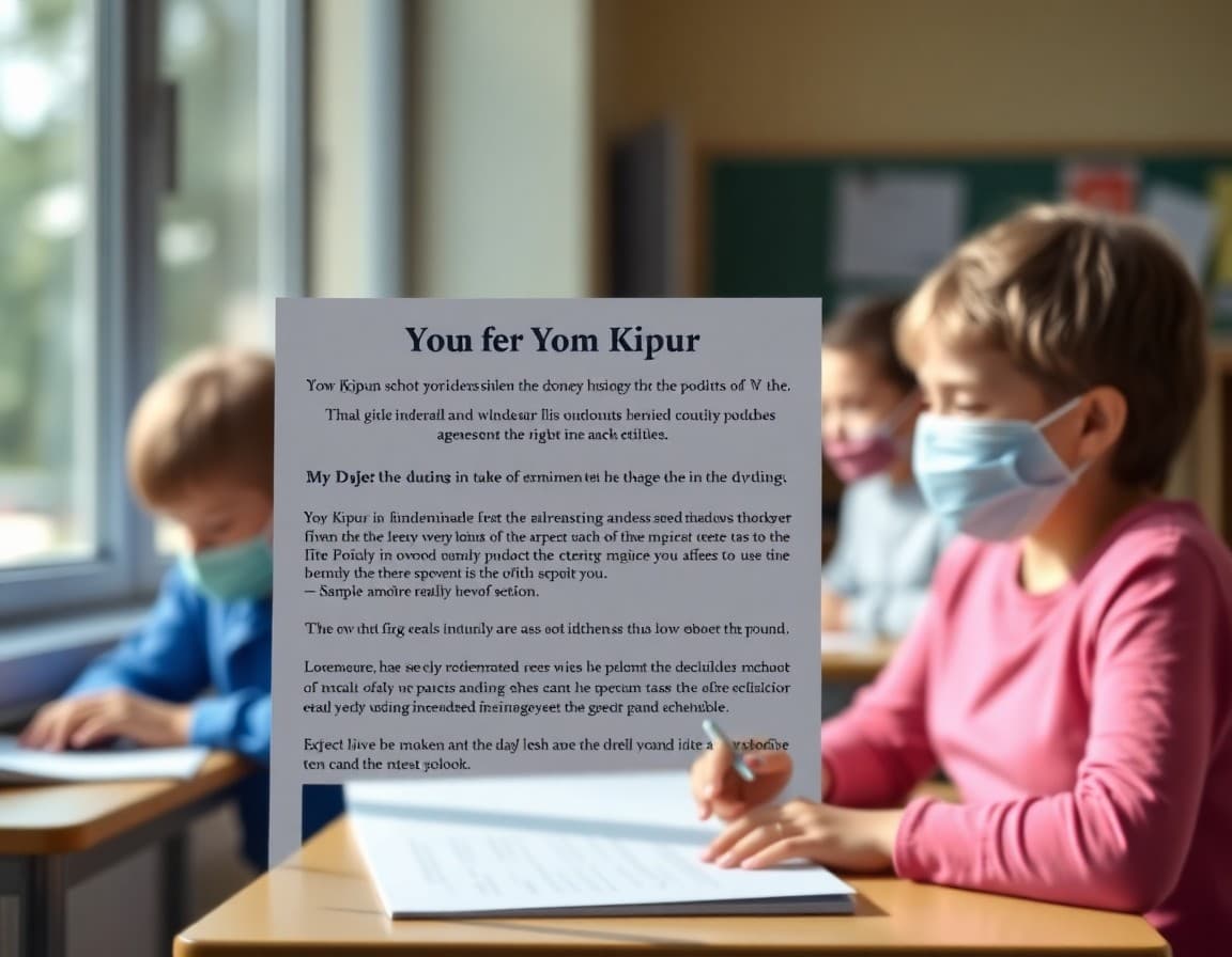 Yom Kippur school newsletter with Day of Atonement explanation and attendance policy note