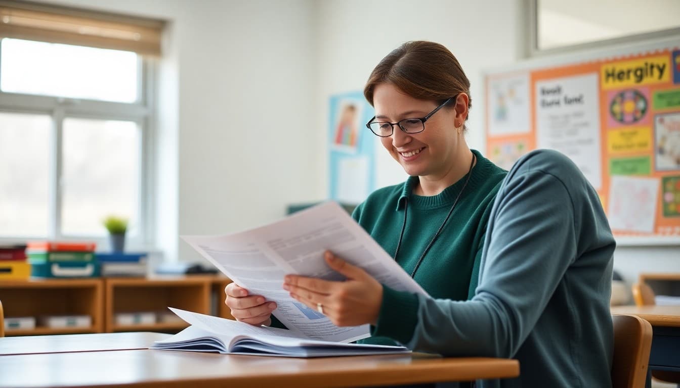 Elementary school teacher preparing a newsletter about the energy forms and conservation science unit for K-5 families