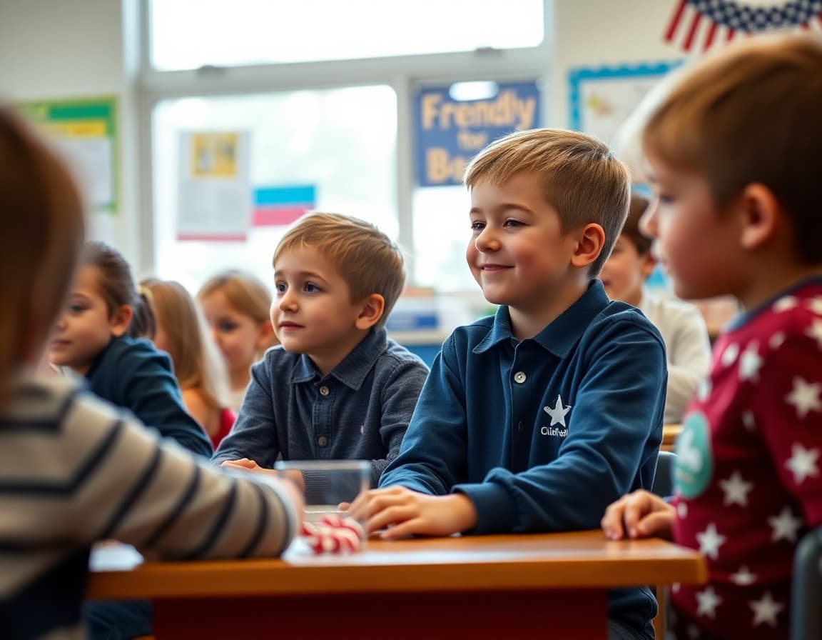 Elementary classroom activity related to Independence Day history and American freedom with engaged students